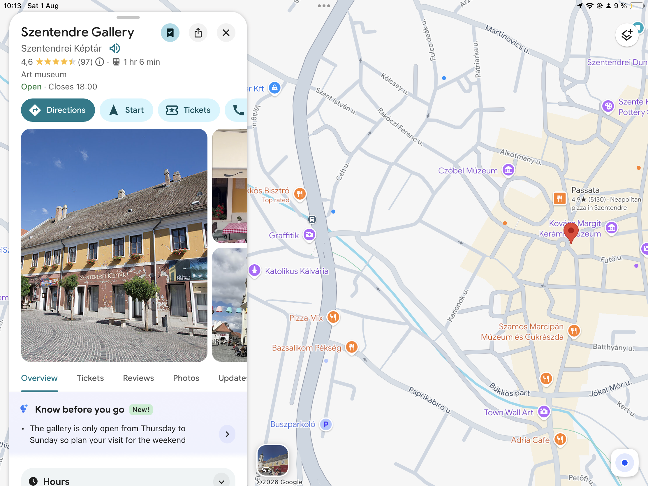 Szentendre Gallery, a yellow historic building on a cobblestone square